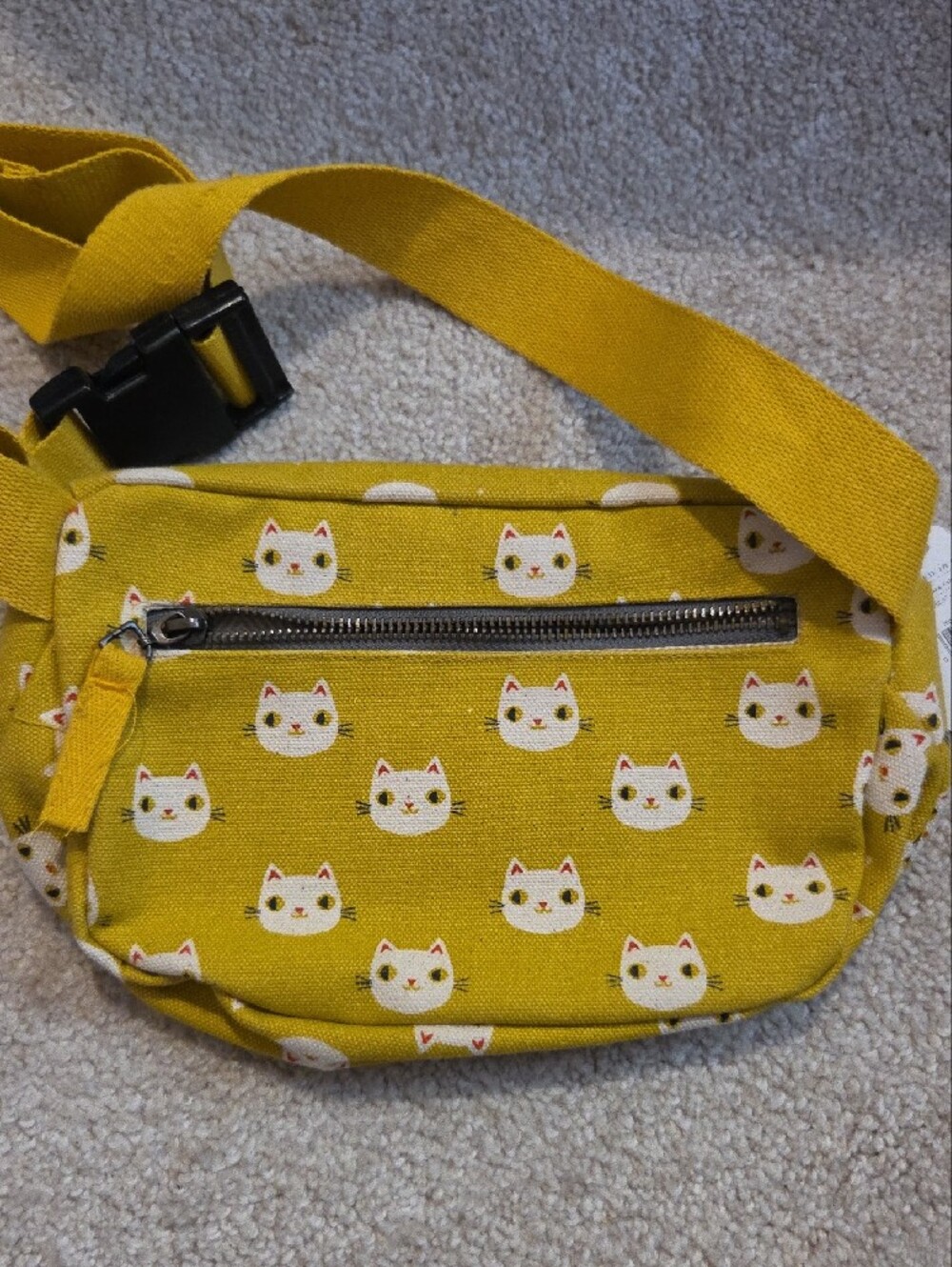 Canvas Cat Print Waist Belt Mustard Yellow - Picture 5 of 7